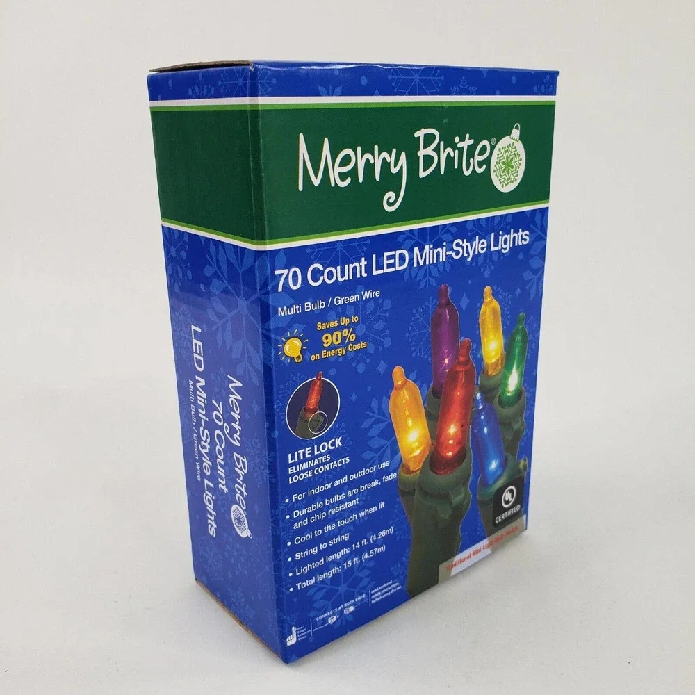 Merry Brite 70 Ct LED Mini Style Multi Color Lights Green Wire Christmas Patio